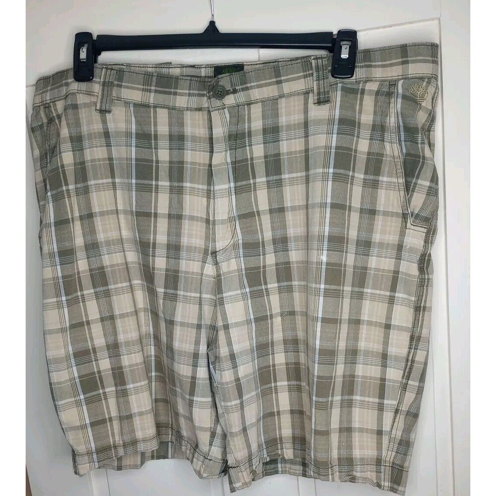 Timberland Shorts Mens 40 Tan Plaid Pockets Hiking Outdoor Casual Cotton